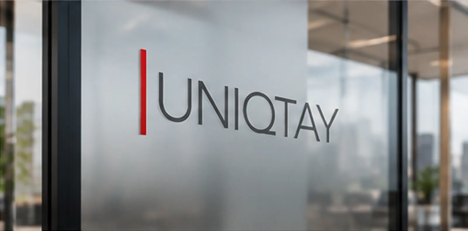 Glass door with the uniqtay logo